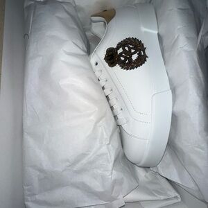 Dolce & Gabbana White Sneakers with Brown Embroidery